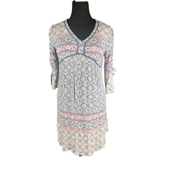 Knox rose boho bohemian blue pink geometric 3/4 sleeve lightweight medium - Picture 1 of 6